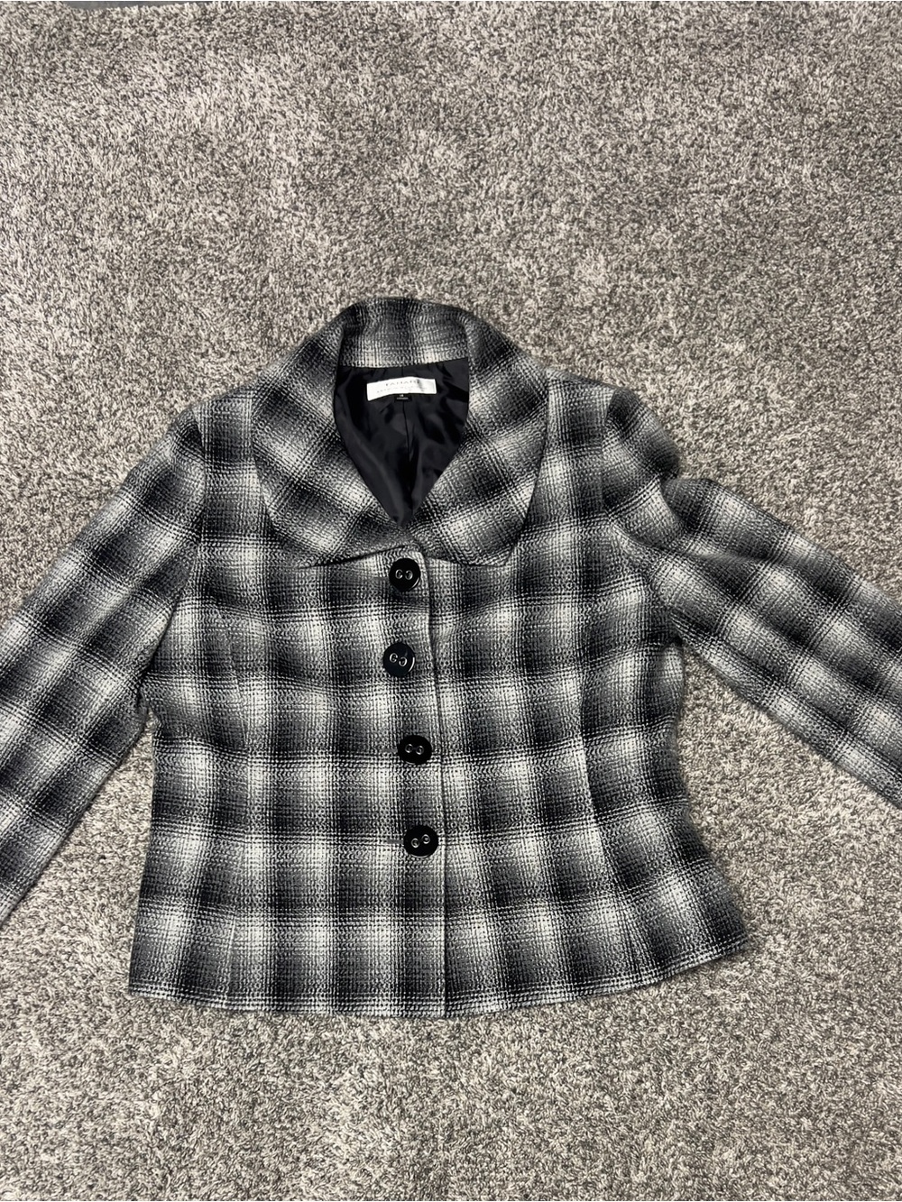 Tahari ASL Size 16 Blazer Black/White Plaid Wool Blend Jacket Career Jacket